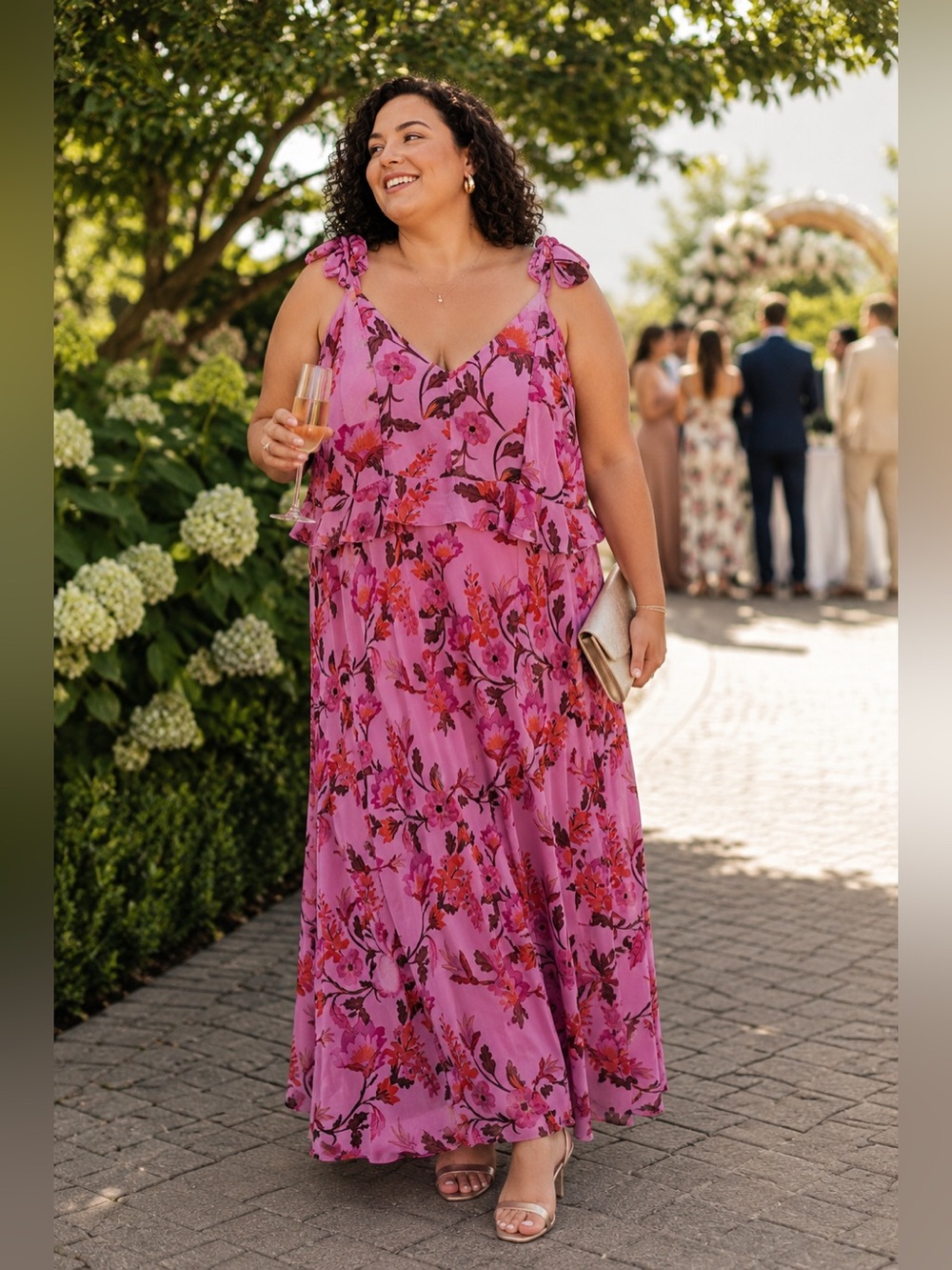 NWT Chelsea28 XXL Pink Floral Ruffle Maxi Dress Wedding Guest Garden Party